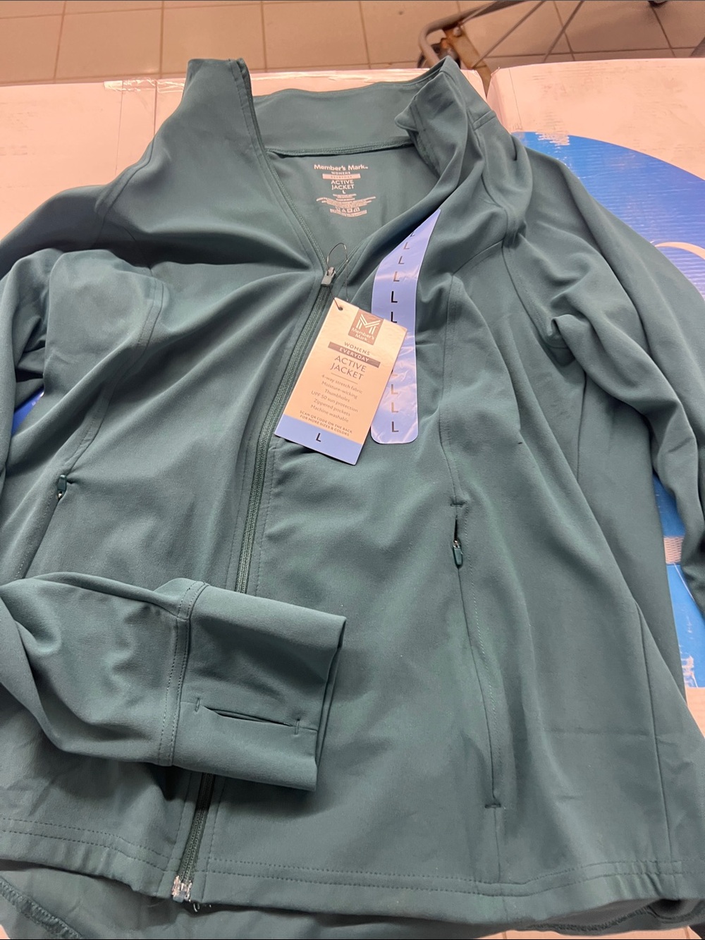 Women’s teal blue zip up jacket with zip pockets teal color
